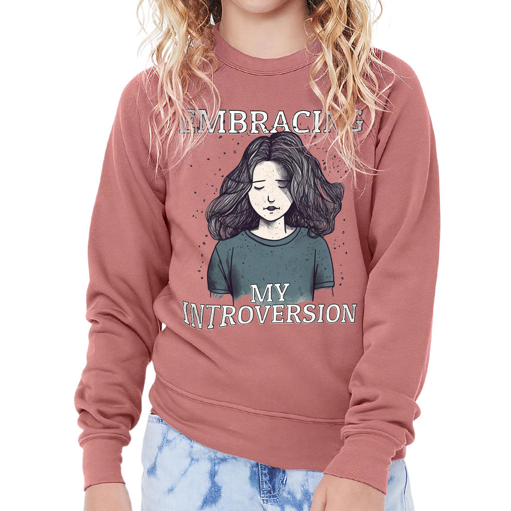 Embracing My Introversion Kids' Raglan Sweatshirt - Cute Print Sponge Fleece Sweatshirt - Printed Sweatshirt
