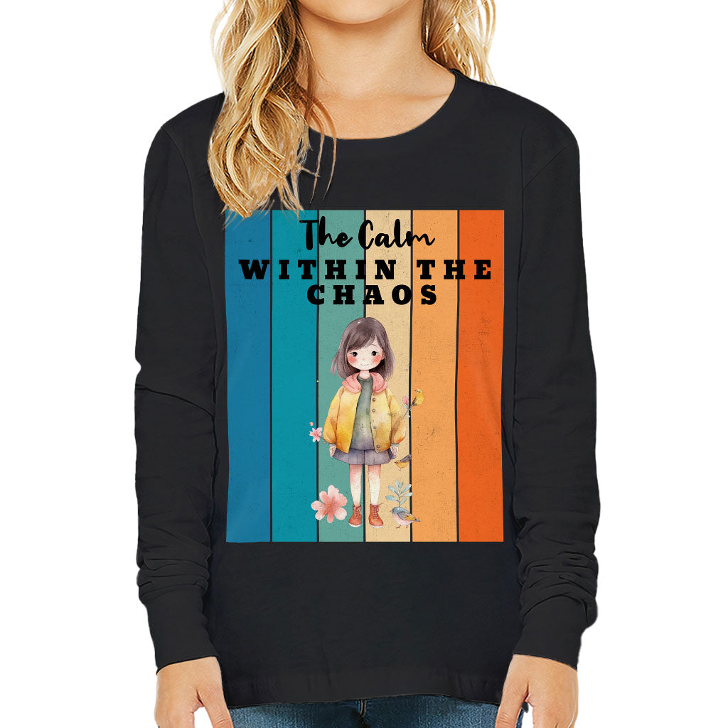 The Calm Within the Chaos Kids' Long Sleeve T-Shirt - Flower Girl T-Shirt - Art Long Sleeve Tee