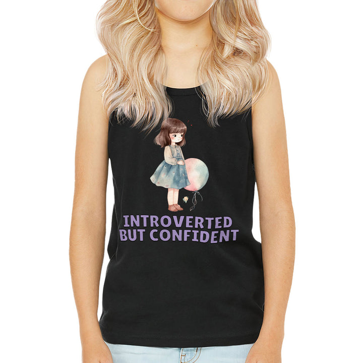Introverted but Confident Kids' Jersey Tank - Little Girl Sleeveless T-Shirt - Graphic Kids' Tank Top
