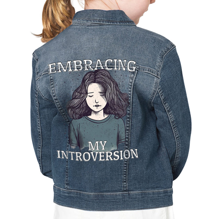 Embracing My Introversion Kids' Denim Jacket - Cute Print Jean Jacket - Printed Denim Jacket for Kids