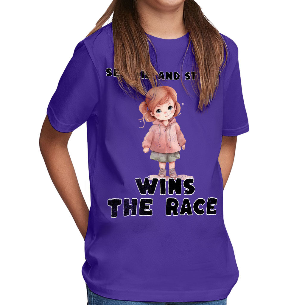 Serene and Steady Kids' Classic Fit T-Shirt - Cute Girl Graphic T-Shirt - Word Design Classic Fit Tee