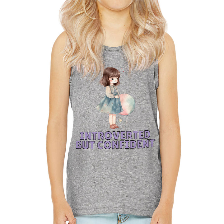 Introverted but Confident Kids' Jersey Tank - Little Girl Sleeveless T-Shirt - Graphic Kids' Tank Top