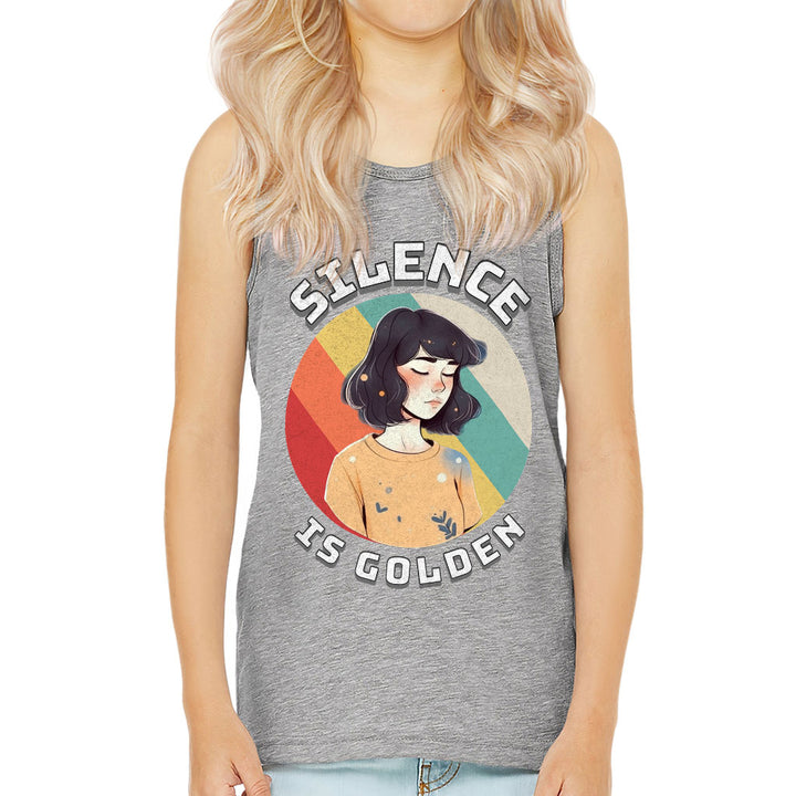 Silence Is Golden Kids' Jersey Tank - Girl Print Sleeveless T-Shirt - Colorful Kids' Tank Top