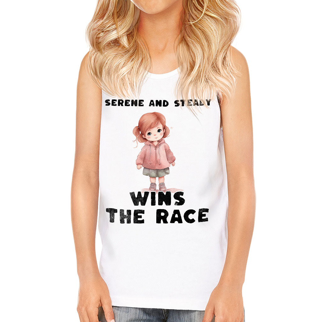 Serene and Steady Kids' Jersey Tank - Cute Girl Graphic Sleeveless T-Shirt - Word Design Kids' Tank Top
