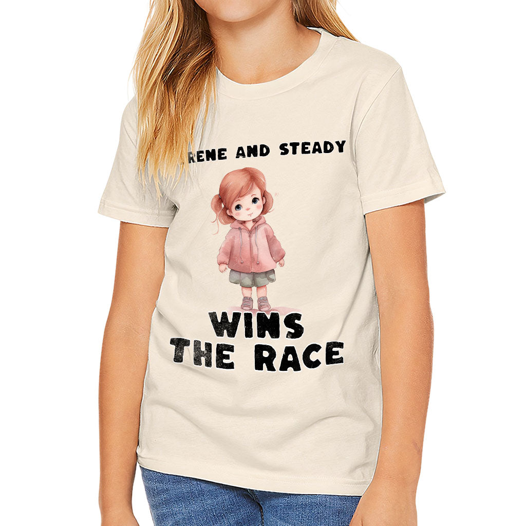 Serene and Steady Kids' T-Shirt - Cute Girl Graphic T-Shirt - Word Design Tee Shirt for Kids