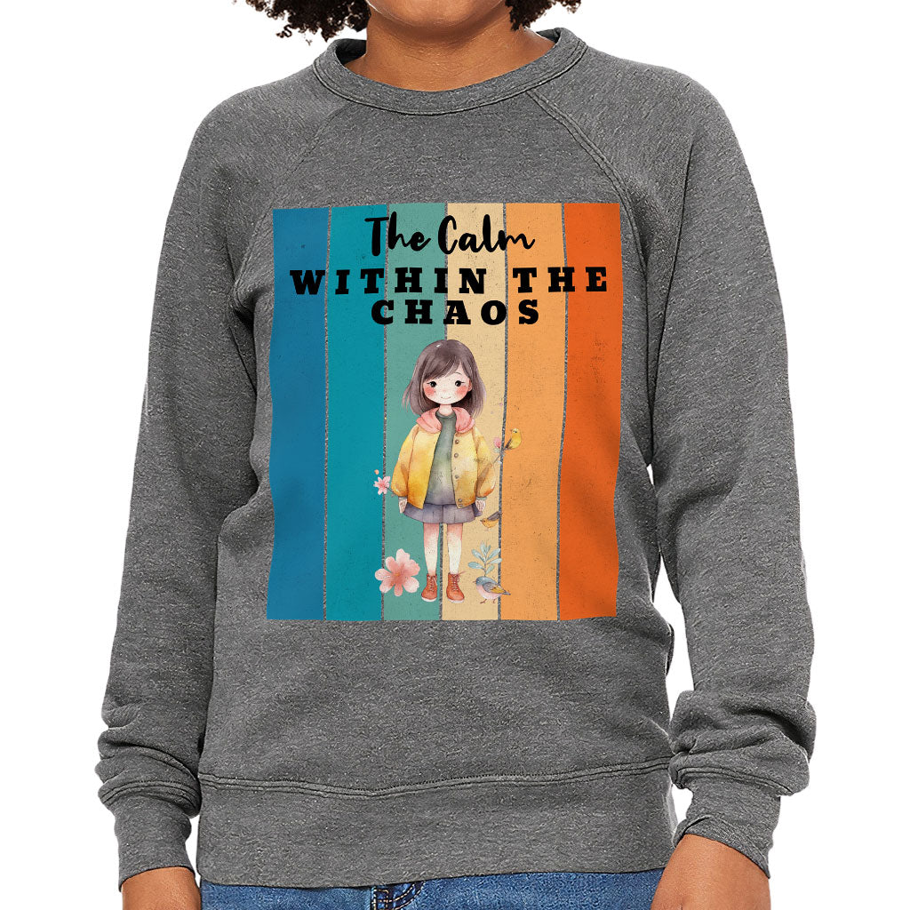 The Calm Within the Chaos Kids' Raglan Sweatshirt - Flower Girl Sponge Fleece Sweatshirt - Art Sweatshirt