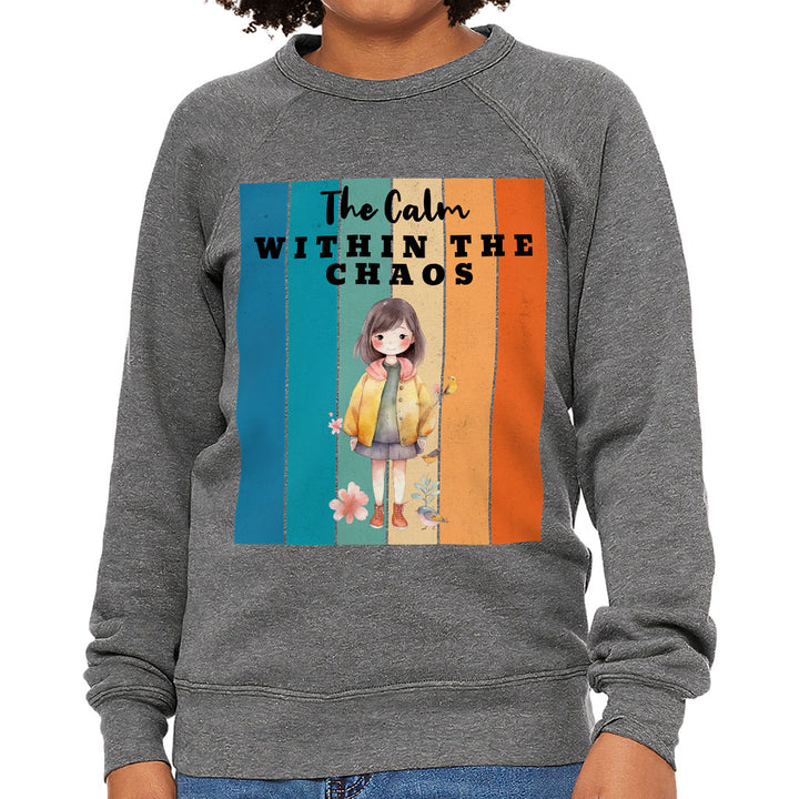 The Calm Within the Chaos Kids' Raglan Sweatshirt - Flower Girl Sponge Fleece Sweatshirt - Art Sweatshirt
