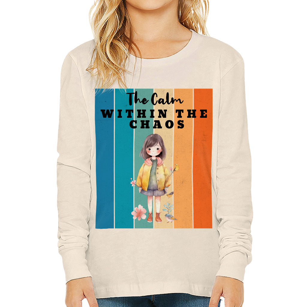 The Calm Within the Chaos Kids' Long Sleeve T-Shirt - Flower Girl T-Shirt - Art Long Sleeve Tee