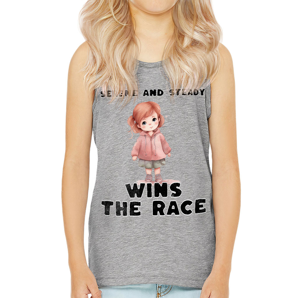 Serene and Steady Kids' Jersey Tank - Cute Girl Graphic Sleeveless T-Shirt - Word Design Kids' Tank Top