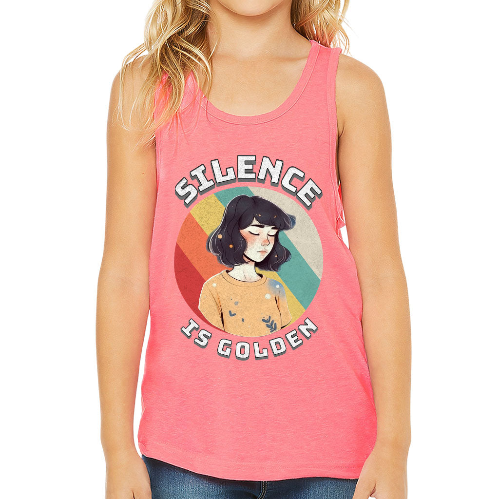 Silence Is Golden Kids' Jersey Tank - Girl Print Sleeveless T-Shirt - Colorful Kids' Tank Top