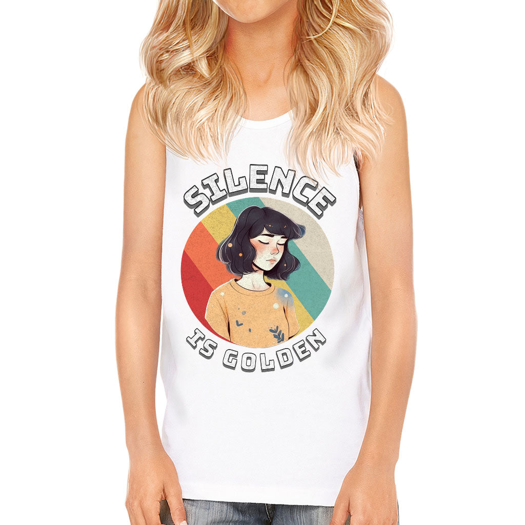 Silence Is Golden Kids' Jersey Tank - Girl Print Sleeveless T-Shirt - Colorful Kids' Tank Top