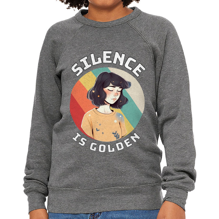 Silence Is Golden Kids' Raglan Sweatshirt - Girl Print Sponge Fleece Sweatshirt - Colorful Sweatshirt