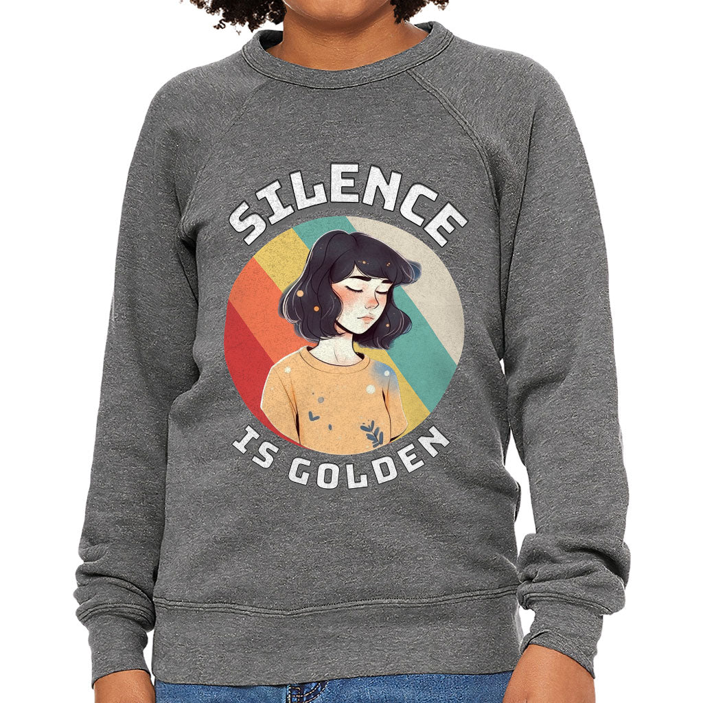 Silence Is Golden Kids' Raglan Sweatshirt - Girl Print Sponge Fleece Sweatshirt - Colorful Sweatshirt