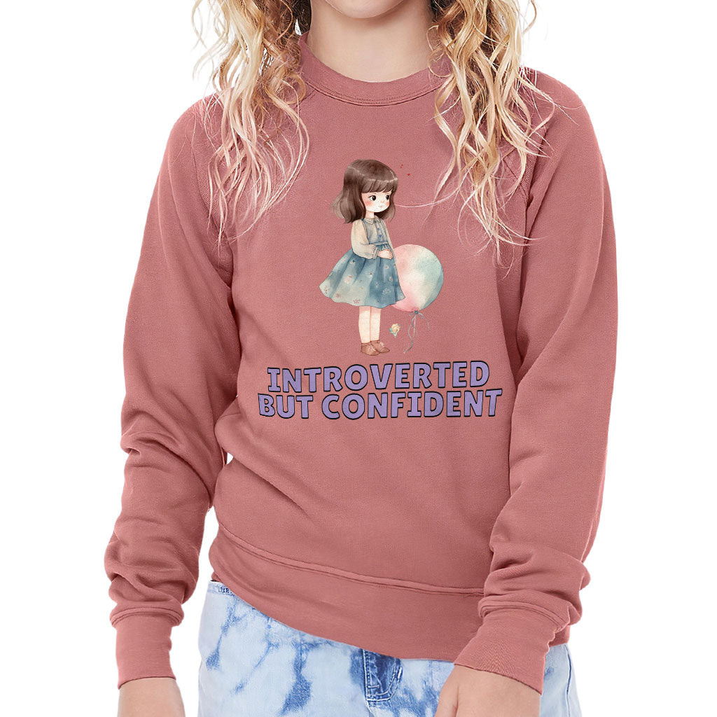 Introverted but Confident Kids' Raglan Sweatshirt - Little Girl Sponge Fleece Sweatshirt - Graphic Sweatshirt