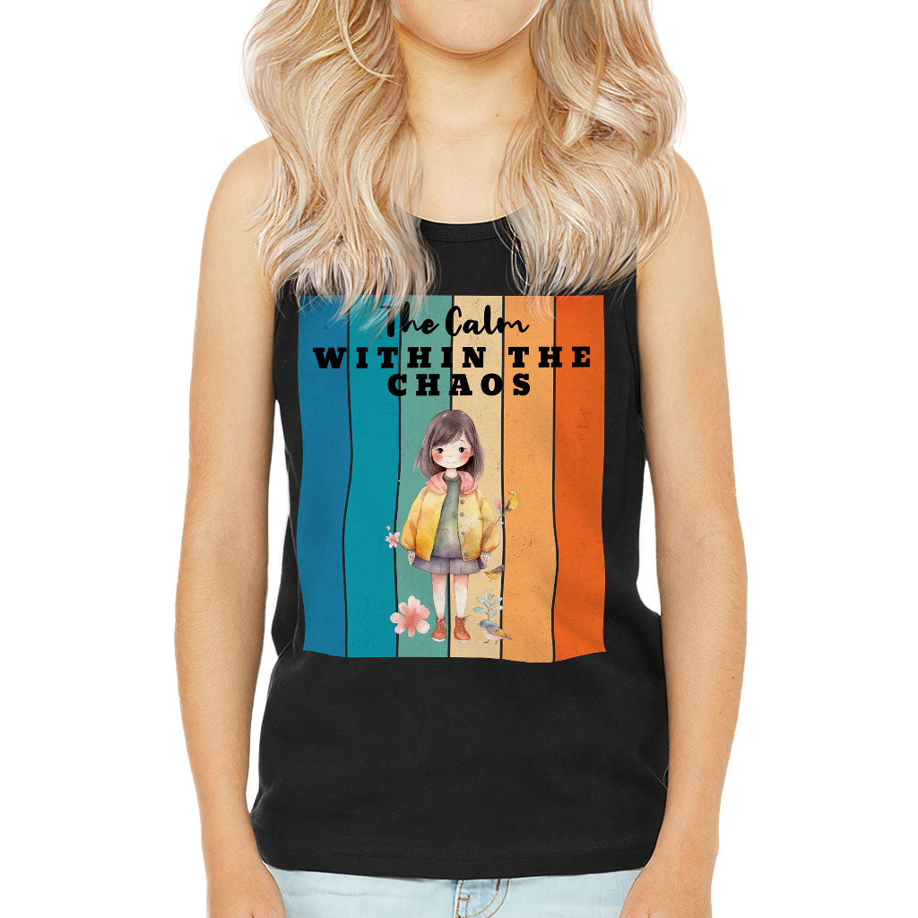 The Calm Within the Chaos Kids' Jersey Tank - Flower Girl Sleeveless T-Shirt - Art Kids' Tank Top