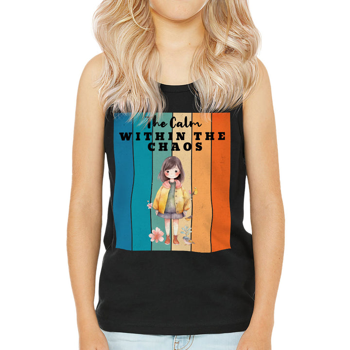 The Calm Within the Chaos Kids' Jersey Tank - Flower Girl Sleeveless T-Shirt - Art Kids' Tank Top