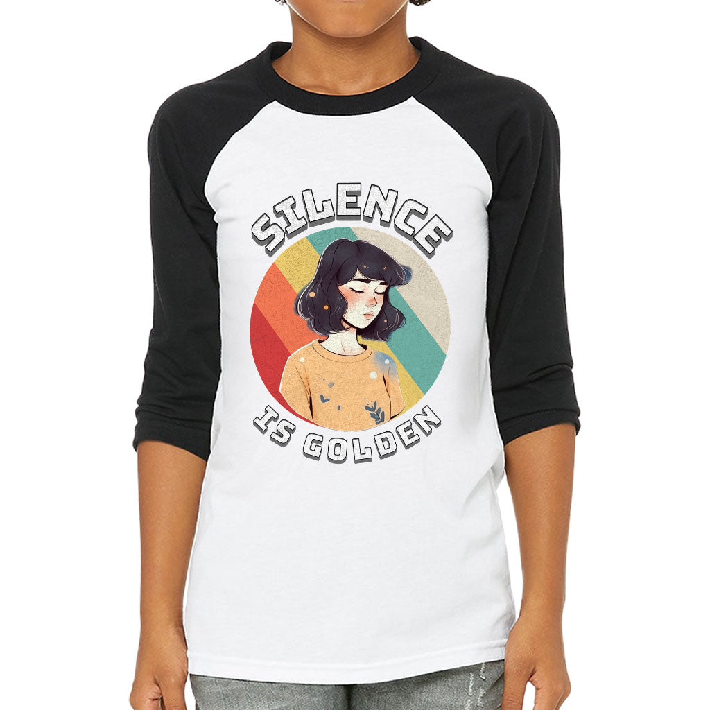 Silence Is Golden Kids' Baseball T-Shirt - Girl Print 3/4 Sleeve T-Shirt - Colorful Baseball Tee