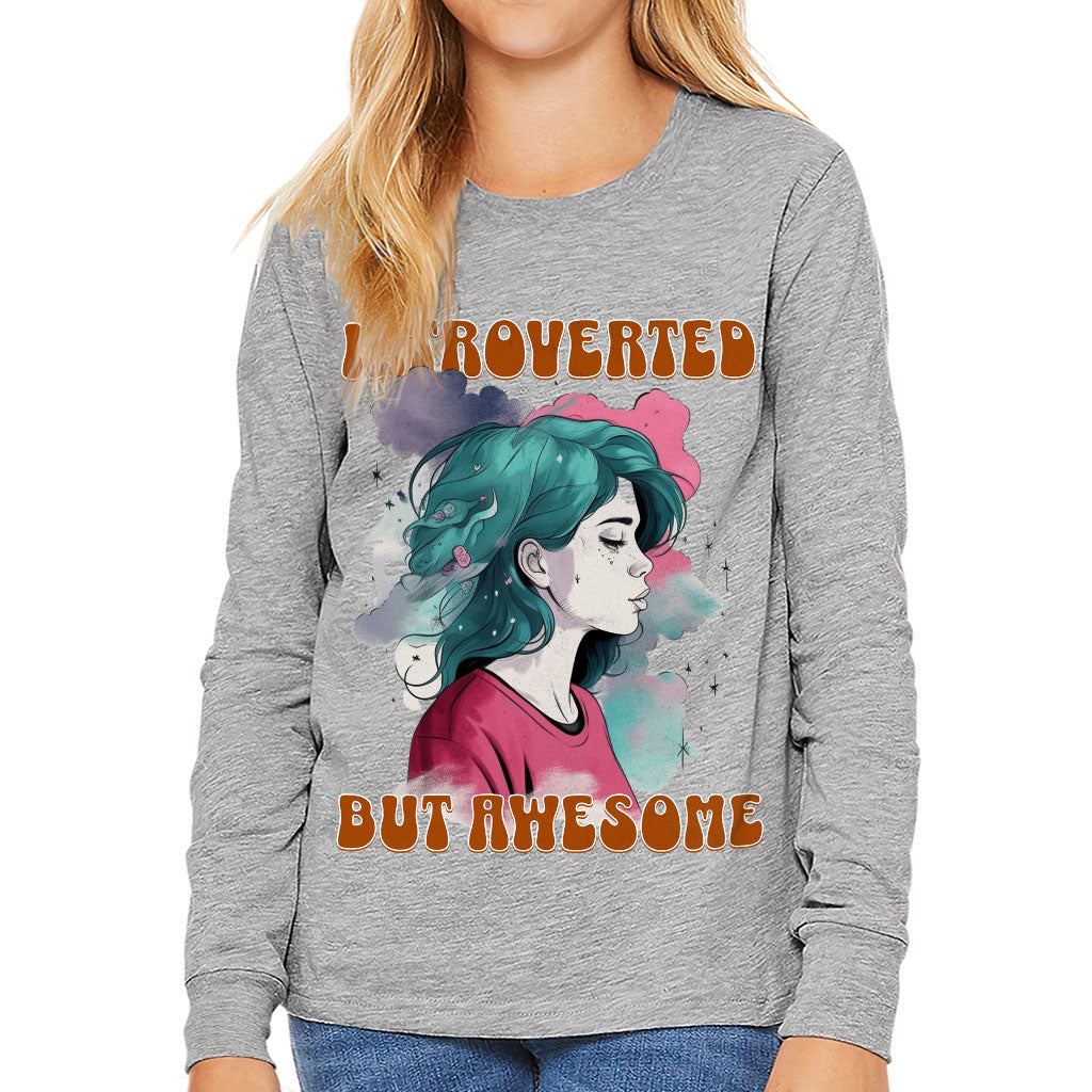 Introverted but Awesome Kids' Long Sleeve T-Shirt - Watercolor T-Shirt - Graphic Long Sleeve Tee