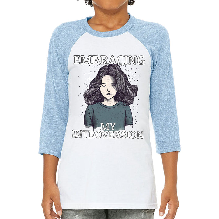 Embracing My Introversion Kids' Baseball T-Shirt - Cute Print 3/4 Sleeve T-Shirt - Printed Baseball Tee