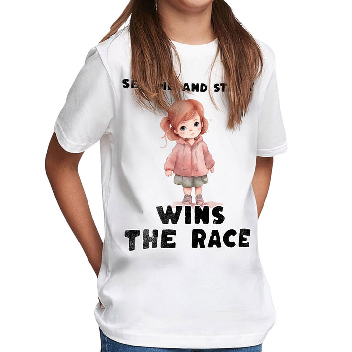 Serene and Steady Kids' Classic Fit T-Shirt - Cute Girl Graphic T-Shirt - Word Design Classic Fit Tee