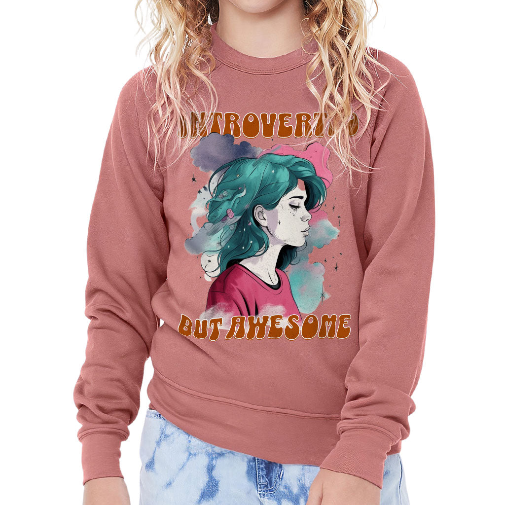 Introverted but Awesome Kids' Raglan Sweatshirt - Watercolor Sponge Fleece Sweatshirt - Graphic Sweatshirt