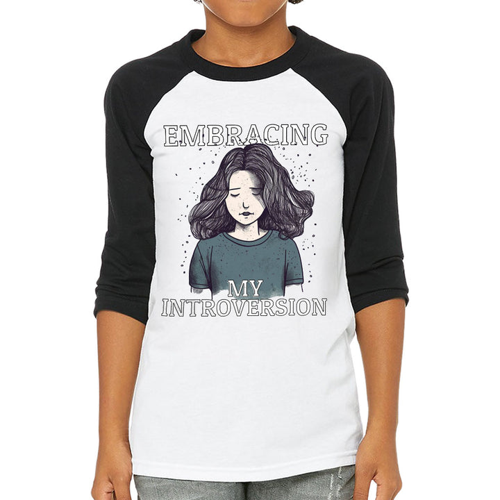 Embracing My Introversion Kids' Baseball T-Shirt - Cute Print 3/4 Sleeve T-Shirt - Printed Baseball Tee