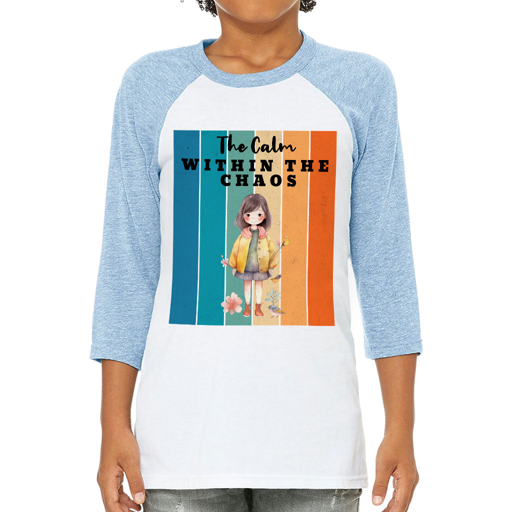 The Calm Within the Chaos Kids' Baseball T-Shirt - Flower Girl 3/4 Sleeve T-Shirt - Art Baseball Tee
