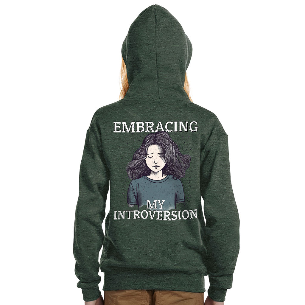 Embracing My Introversion Kids' Full-Zip Hoodie - Cute Print Hooded Sweatshirt - Printed Kids' Hoodie