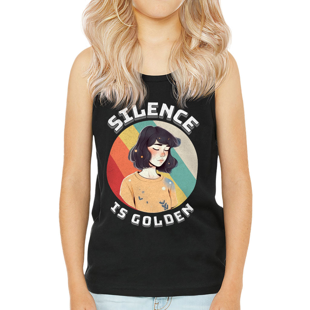 Silence Is Golden Kids' Jersey Tank - Girl Print Sleeveless T-Shirt - Colorful Kids' Tank Top