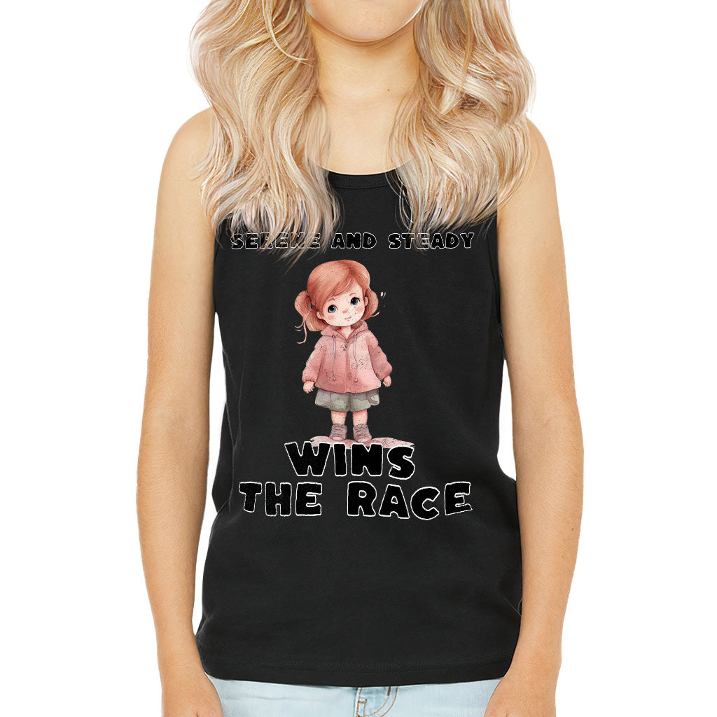 Serene and Steady Kids' Jersey Tank - Cute Girl Graphic Sleeveless T-Shirt - Word Design Kids' Tank Top
