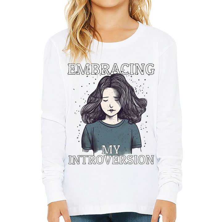 Embracing My Introversion Kids' Long Sleeve T-Shirt - Cute Print T-Shirt - Printed Long Sleeve Tee