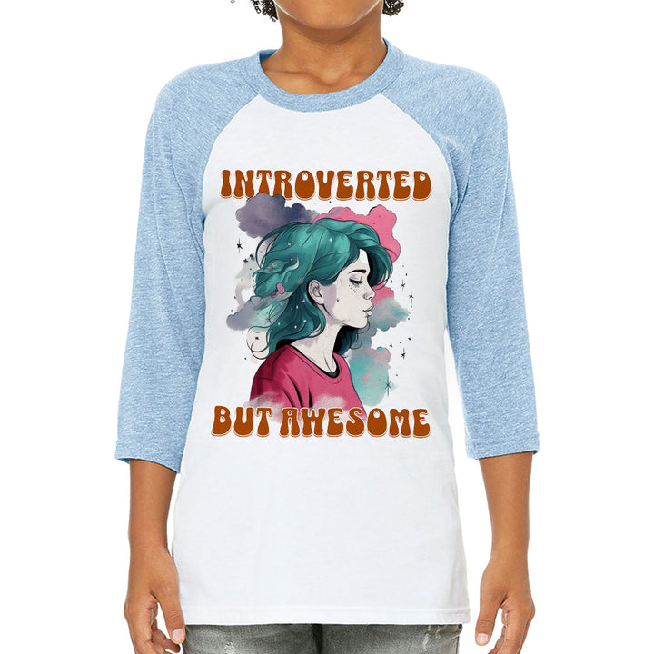 Introverted but Awesome Kids' Baseball T-Shirt - Watercolor 3/4 Sleeve T-Shirt - Graphic Baseball Tee