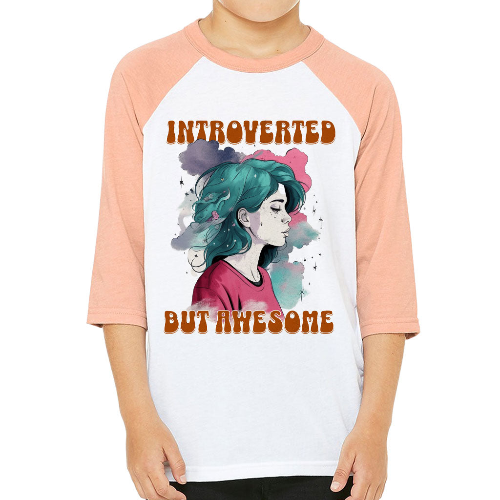 Introverted but Awesome Kids' Baseball T-Shirt - Watercolor 3/4 Sleeve T-Shirt - Graphic Baseball Tee
