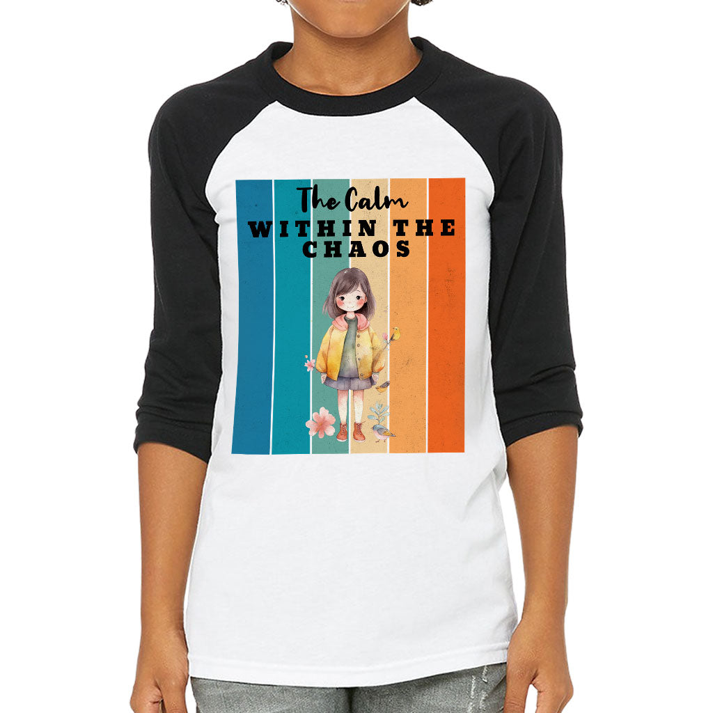 The Calm Within the Chaos Kids' Baseball T-Shirt - Flower Girl 3/4 Sleeve T-Shirt - Art Baseball Tee