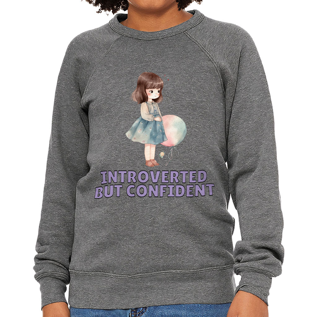 Introverted but Confident Kids' Raglan Sweatshirt - Little Girl Sponge Fleece Sweatshirt - Graphic Sweatshirt