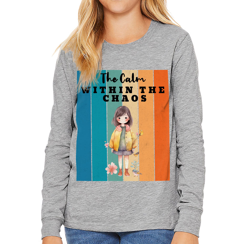 The Calm Within the Chaos Kids' Long Sleeve T-Shirt - Flower Girl T-Shirt - Art Long Sleeve Tee