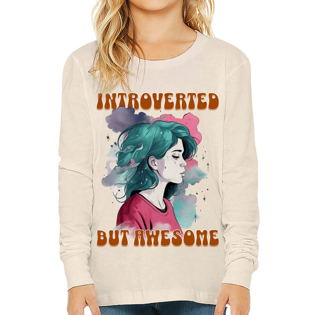 Introverted but Awesome Kids' Long Sleeve T-Shirt - Watercolor T-Shirt - Graphic Long Sleeve Tee