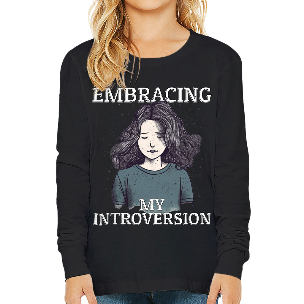 Embracing My Introversion Kids' Long Sleeve T-Shirt - Cute Print T-Shirt - Printed Long Sleeve Tee