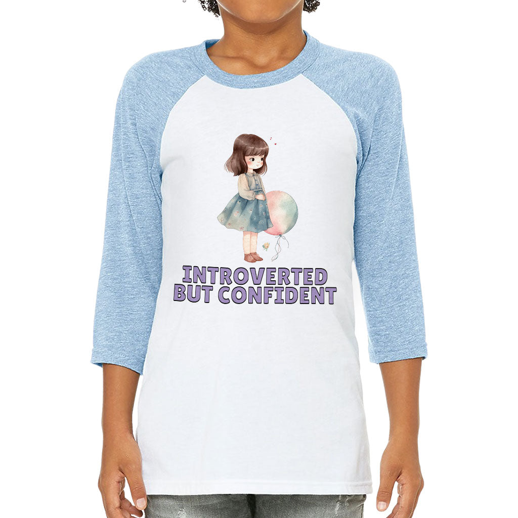Introverted but Confident Kids' Baseball T-Shirt - Little Girl 3/4 Sleeve T-Shirt - Graphic Baseball Tee