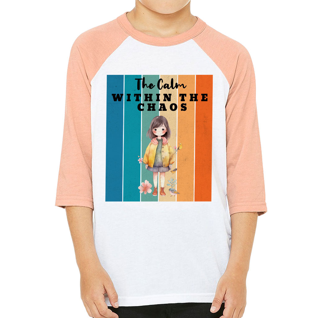 The Calm Within the Chaos Kids' Baseball T-Shirt - Flower Girl 3/4 Sleeve T-Shirt - Art Baseball Tee