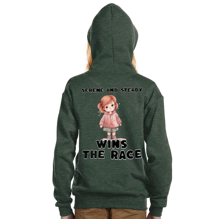 Serene and Steady Kids' Full-Zip Hoodie - Cute Girl Graphic Hooded Sweatshirt - Word Design Kids' Hoodie