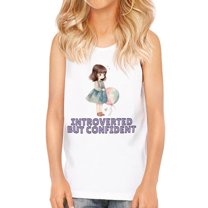 Introverted but Confident Kids' Jersey Tank - Little Girl Sleeveless T-Shirt - Graphic Kids' Tank Top