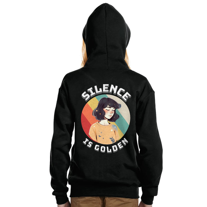Silence Is Golden Kids' Full-Zip Hoodie - Girl Print Hooded Sweatshirt - Colorful Kids' Hoodie