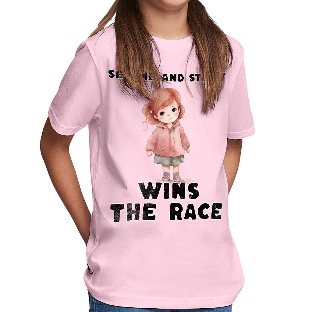 Serene and Steady Kids' Classic Fit T-Shirt - Cute Girl Graphic T-Shirt - Word Design Classic Fit Tee