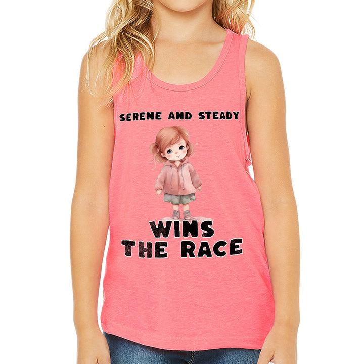 Serene and Steady Kids' Jersey Tank - Cute Girl Graphic Sleeveless T-Shirt - Word Design Kids' Tank Top
