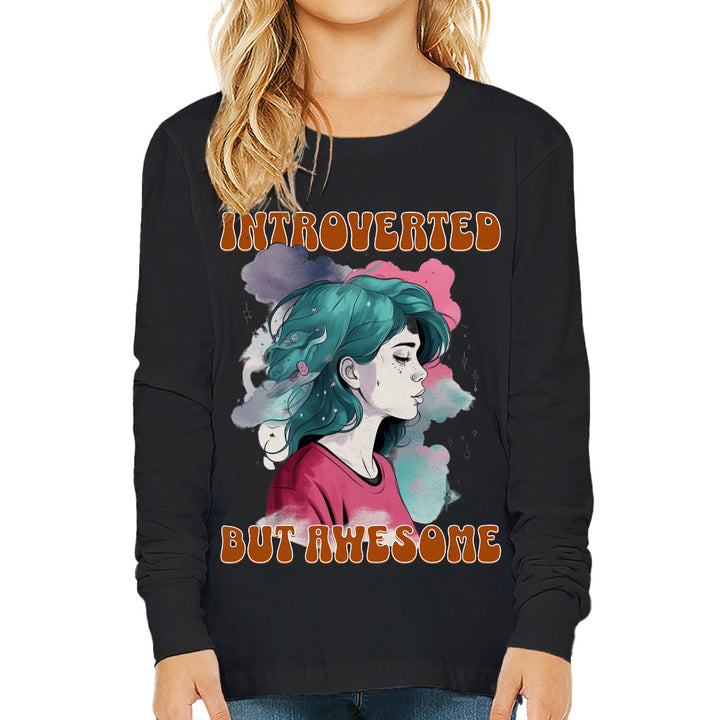 Introverted but Awesome Kids' Long Sleeve T-Shirt - Watercolor T-Shirt - Graphic Long Sleeve Tee