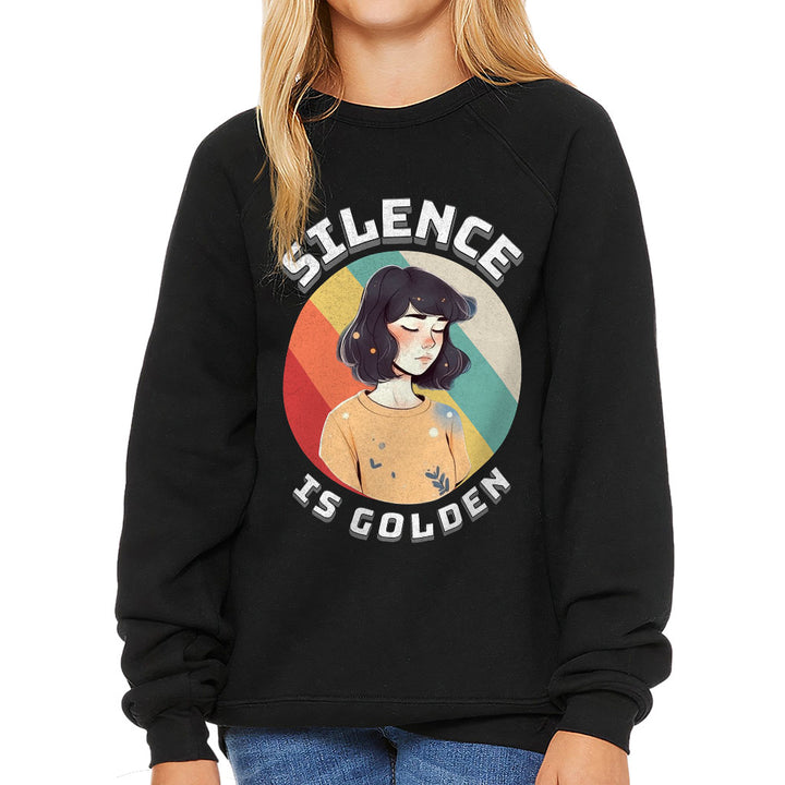 Silence Is Golden Kids' Raglan Sweatshirt - Girl Print Sponge Fleece Sweatshirt - Colorful Sweatshirt
