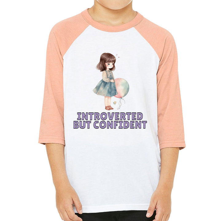 Introverted but Confident Kids' Baseball T-Shirt - Little Girl 3/4 Sleeve T-Shirt - Graphic Baseball Tee