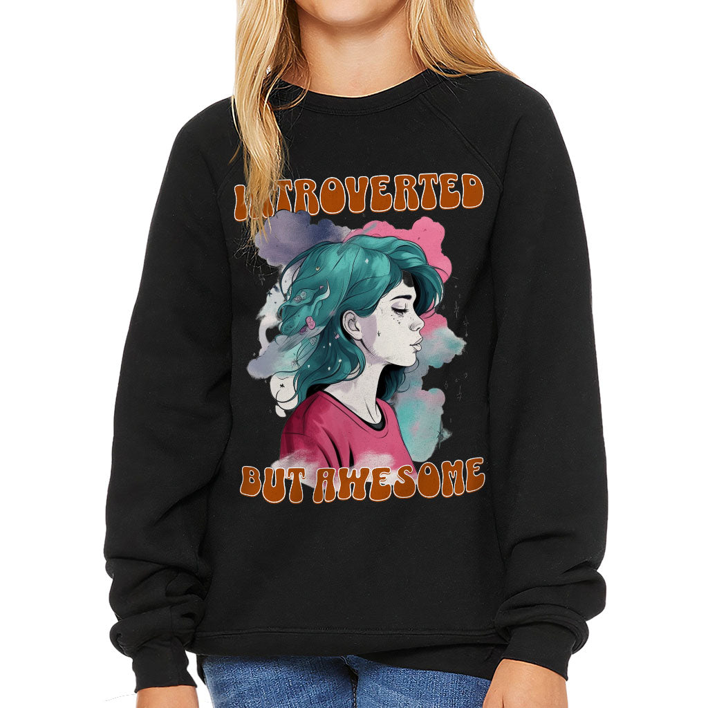 Introverted but Awesome Kids' Raglan Sweatshirt - Watercolor Sponge Fleece Sweatshirt - Graphic Sweatshirt