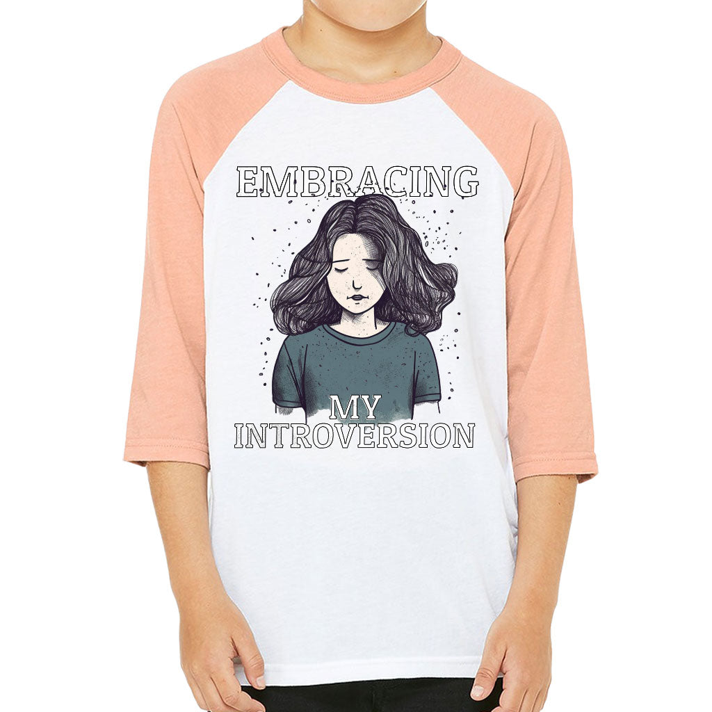 Embracing My Introversion Kids' Baseball T-Shirt - Cute Print 3/4 Sleeve T-Shirt - Printed Baseball Tee
